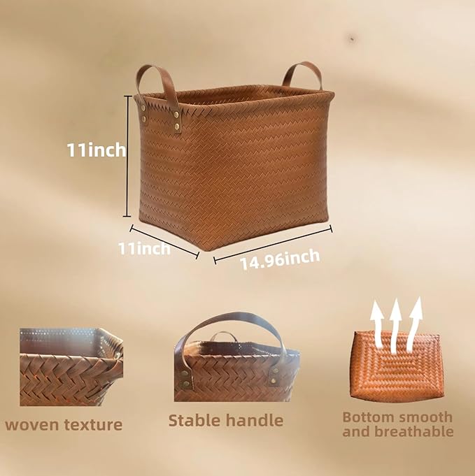 Storage Baskets 4-Pack - Woven Laundry Basket Organizer, 15x11x11Inch Open Hamper Bins for Clothes Blanket Storage,Shelf Closet Organization, 25L Handwoven Rattan Baskets for Home Decor