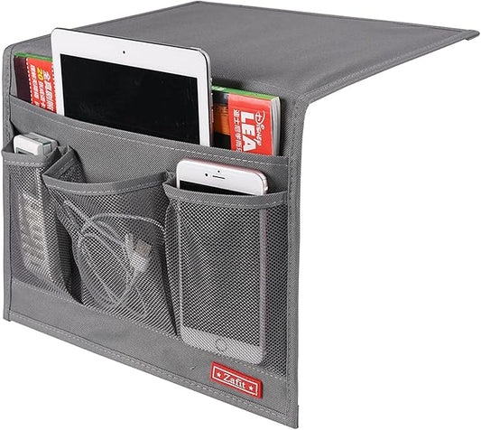 Bedside Storage Organizer, Table Cabinet Bedside Organizer Caddy for Remotes Phone Glasses (Classic 4 Pockets-Grey)