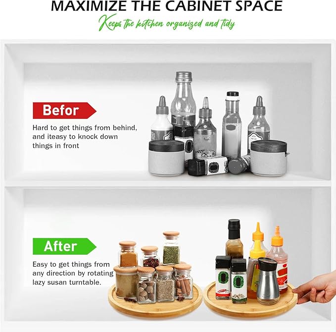 Mumufy 6 Pcs 10-inch Bamboo Lazy Susan Organizers Kitchen Turntable Round Lazy Susan Turntable Tray for Kitchen Counter Pantry Table Organization Cabinet Bathroom