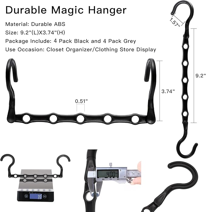 Closet Organizers and Storage, 8 Pack Stronger Space Saving Hangers for 40 Clothes, College Dorm Room Essentials for Guys Girls, Clothes Hanger with 5 Holes, Closet Storage, Magic Home Organization