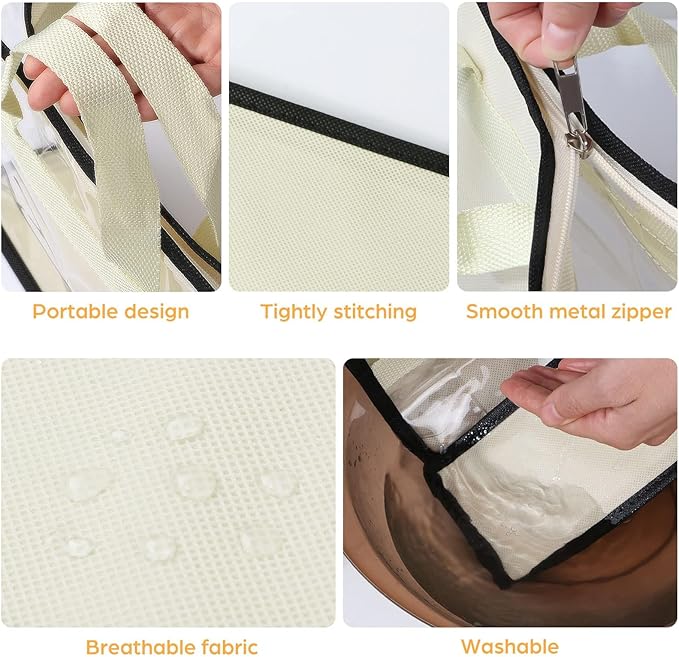 Interesse 12 Packs Dust Bags for Handbags, Clear Handbag Storage, Purse Storage Organizer for Closet, Purse Cover Hanging Closet Organizer with Zipper and Handles