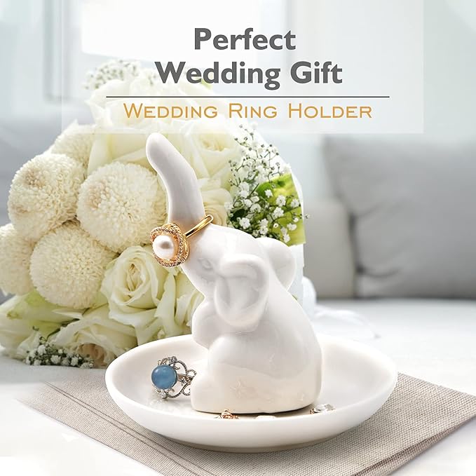 PUDDING CABIN Elephant Gift for Women Wedding Ring Holder Ring Dish for Women Engagement Birthday Christmas Bridal Shower Gifts