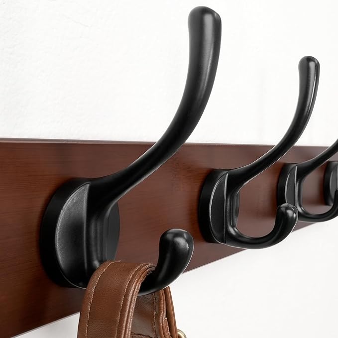 Dseap Wall Mounted Coat Rack: 16" Hole to Hole, Coat Hook Hanger with 5 Metal Hooks for Hanging Coats Towels Hats Clothes,Light Walnult