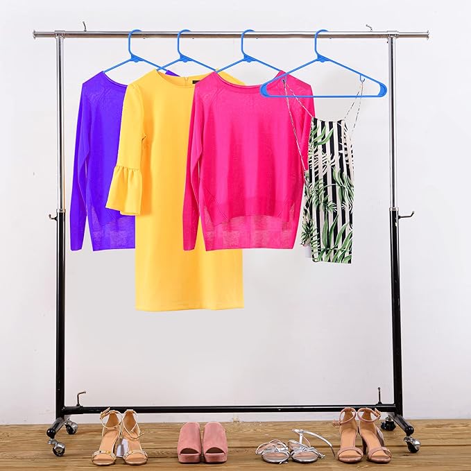 Utopia Home Plastic Hangers 50 Pack - Space Saving Clothes Hanger - Durable & Strong Closet Organizers and Storage with Built-in Strap Hooks - Essential for Shirts, Pants, Skirts & Coats (Blue)