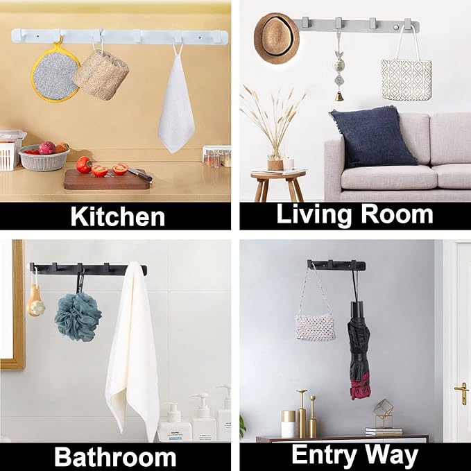 Coat Rack, Heavy Duty Stainless Steel 6 Tri Coat Hook Hanger, Wall Mounted Storage Wall Hook, Rustic Clothes Hook/Key Hook Rail for Bathroom Kitchen Entryway(6 Hook Black)