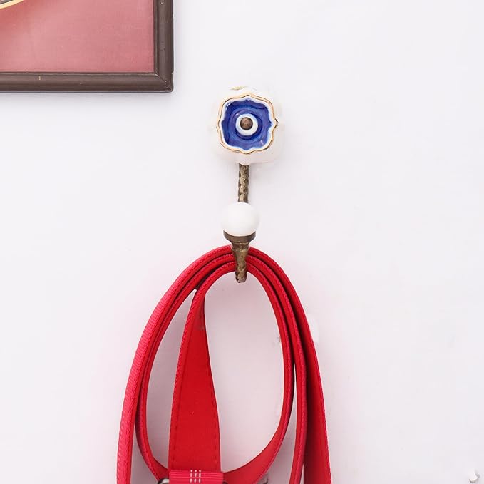 Indian Shelf Pack of 6 Ceramic Wall Hooks for Hanging Clothes - Multicolor Solid Gold Line Wall Coat Hooks - Ceramic Clothing Hooks - Solid Gold Line Keys Hanging