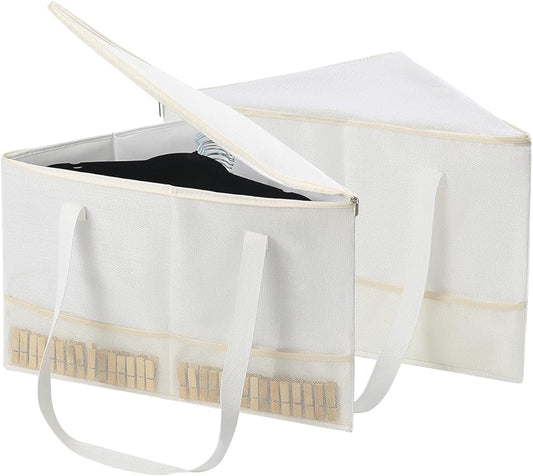 2 Pack Rigid Hanger Organizer, Triangle Storage Bin with Lid, Hanger Holder Stand for Space Saving, Clothes Organizer Stacker for Closet Laundry Rooms