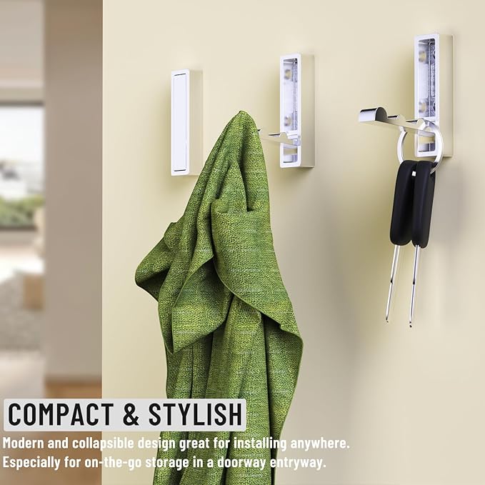 Wall Hooks for Hanging Coat, Heavy Duty Metal Hooks with Folding Storage Foldable Wall Hooks for Entryway Bathroom Kitchen Bags Towels Closet, 4Pcs Silver