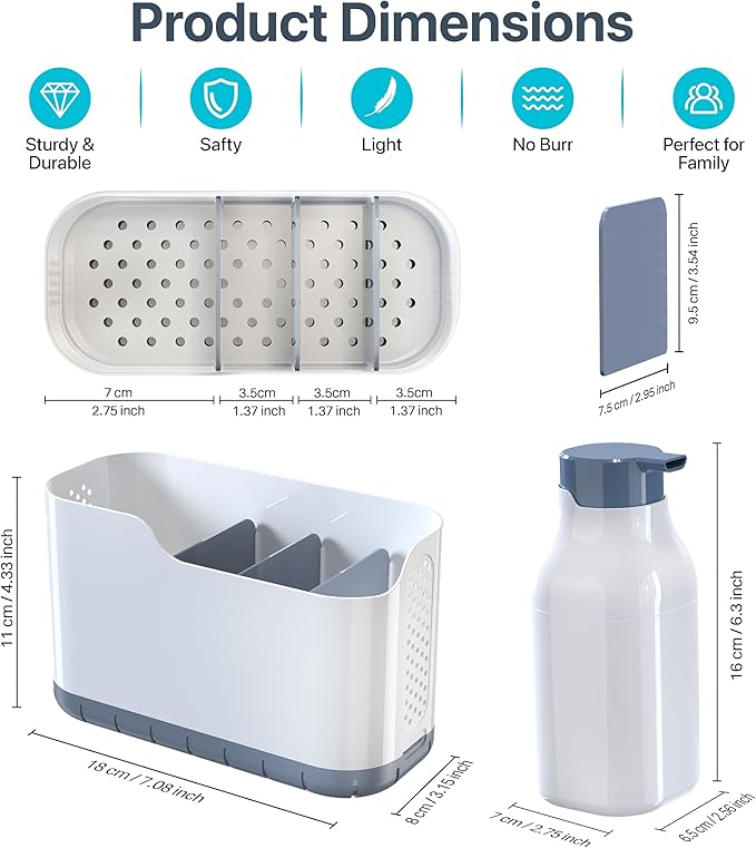 Toothbrush Holders for bathrooms, Tooth Brush Holder, Soap Dispenser with Toothpaste and Toothbrush Organizers, 2 in 1 Bathroom Countertop Organizer Set