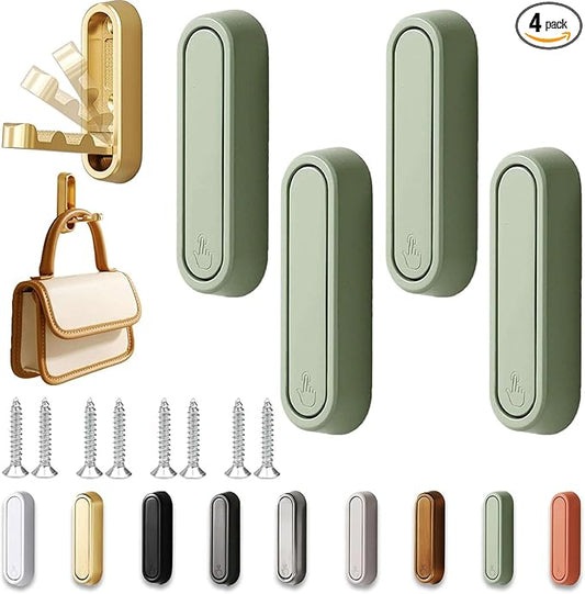 4PCS Folding Wall Hooks, Foldable Coat Hooks Heavy Duty Foldable Hook Bathroom Towel Hooks Robe Hooks Wall Mounted for Bathroom, Closet, Entryway, Pool, and Kitchen (Round-Green)