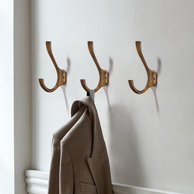 AVICCI 5 Pack Coat Hooks Antique Brass Towel Hooks Robe Hooks for Bathroom Living Room Bedroom Hanger for Robe Dressing Room