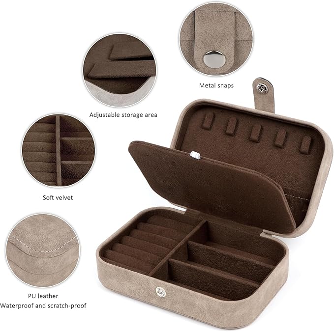 Travel Jewelry Box, Small Jewelry Organizer Boxes for Women Girls, Travel Jewelry Case Portable Jewelry Storage for Earrings, Ring, Necklaces, Bracelets - Brown