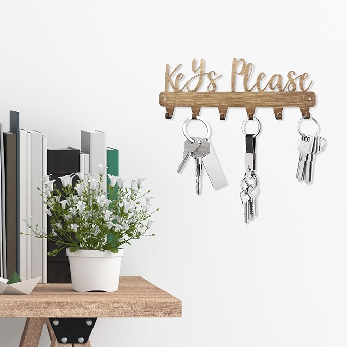 Keys Please Key Holder Wall Mounted,Key Hooks on Wall,Antique Gold Metal Decorative Key Organizer Rack Hooks Holder for Hallway,Entryway,Front Door,Office(Antique Gold:11 x 4.25 inch)