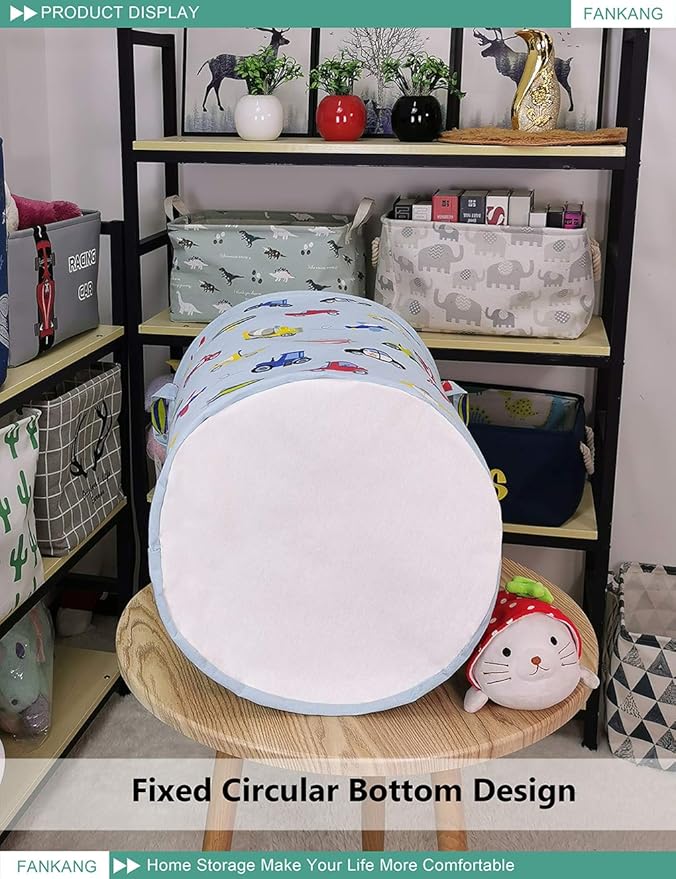 FANKANG Storage Basket, Nursery Hamper Canvas Laundry Basket Foldable with Waterproof PE Coating Large Storage Baskets for Kids Boys and Girls, Office, Bedroom, Clothes,Toysï¼Carï¼