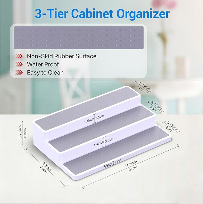 YAN & HIN 3-Tier Spice Rack Organizer for Cabinet, 3 Pack Shelf Organizer with Non-Slip Surface, Kitchen Cabinet & Pantry Storage for Spices, Cans & Bottles