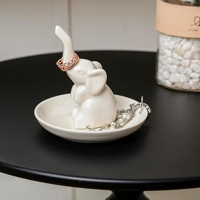Elephant Ring Holder Ceramic Ring Dish, Jewelry Holder Dish Trinket Tray For Rings Earrings Trinkets Organizer, Christmas Birthday Bridesmaid Gifts for Women