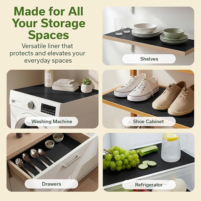 EVALAND Shelf Liners for Kitchen Cabinets Non-Adhesive 17.7" x 33 FT Black Drawer Liner Non Slip, Washable Cabinet Liner, Waterproof Shelf Liners for Cabinets, Refrigerator Bathroom Pantry - Thickened