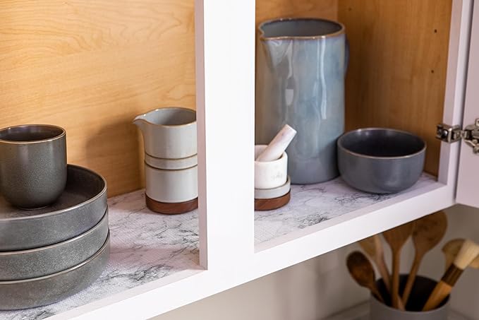 Smooth Top EasyLiner for Cabinets & Drawers - Easy to Install & Cut to Fit - Shelf Paper & Drawer Liner Non Adhesive - Non Slip Shelf Liner - 12 Inch Width - 60 Total Feet - Gray Marble