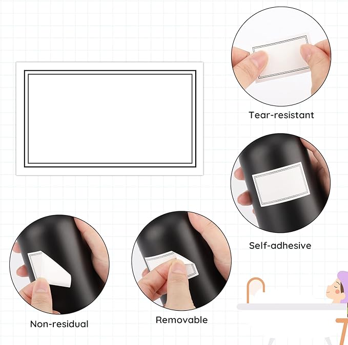 Segbeauty Self-Adhesive Waterproof Labels, 36-Pack Bathroom & Laundry Labels, Removable, DIY Blank Stickers for Plastic, Glass, Travel Bottles & Jars