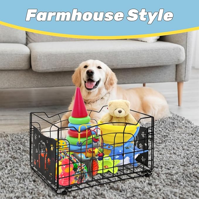 14" Large Wire Baskets for Organizing, Metal Open Storage Bin with Handles, Foldable Kitchen Pantry Organizer, Farmhouse Decor for Cabinets Closets Shelves Laundry Room Bathroom Picnic