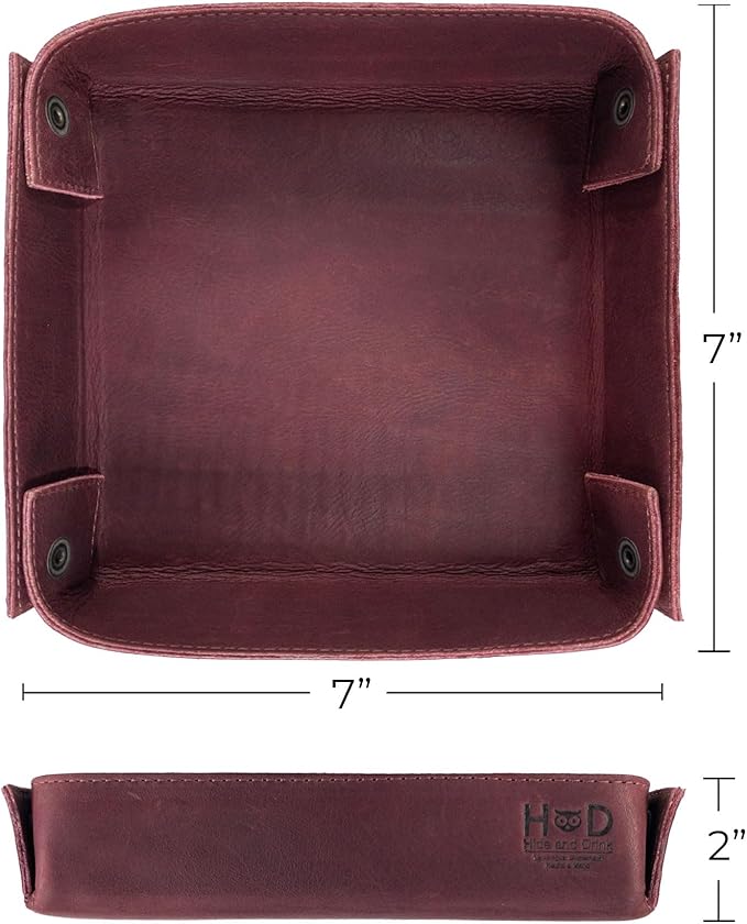 Hide & Drink, Leather Catchall Change Keys Coins Jewels Box Tray Big Storage, Handmade Includes 101 Year Warranty :: Sangria