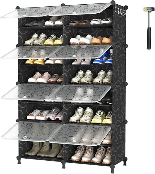 AWTATOS Shoe Rack, 8 Tier Shoe Storage Cabinet with Door, 32 Pair Shoe Organizer Shelves for Closet Hallway Bedroom Entryway, Black