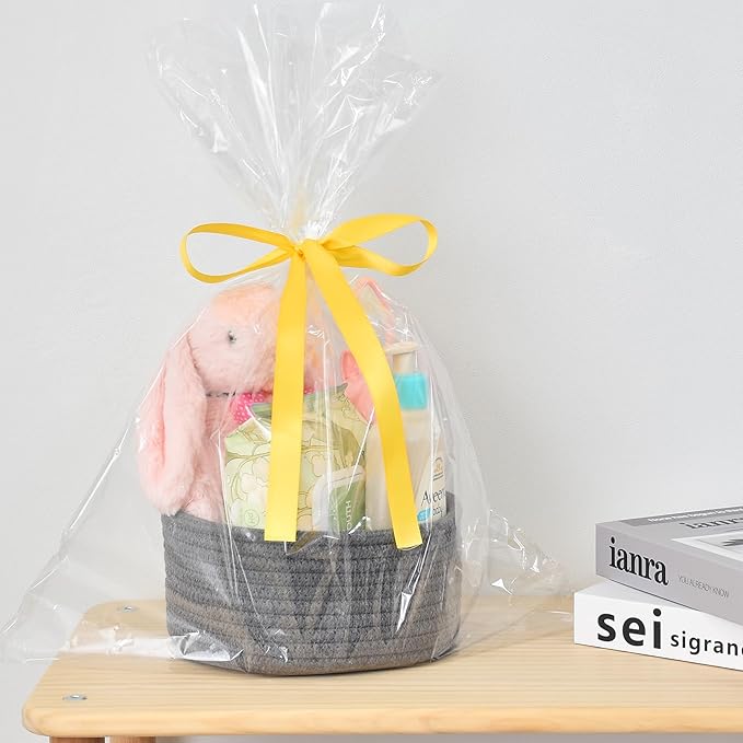 ABenkle Small Woven Basket, Empty Tiny Shallow Storage Basket, Mini Cotton Rope Baskets, Round Decorative Hamper, Basket Storage Bins for Toys, Spa, Socks, Nursery, Living Room