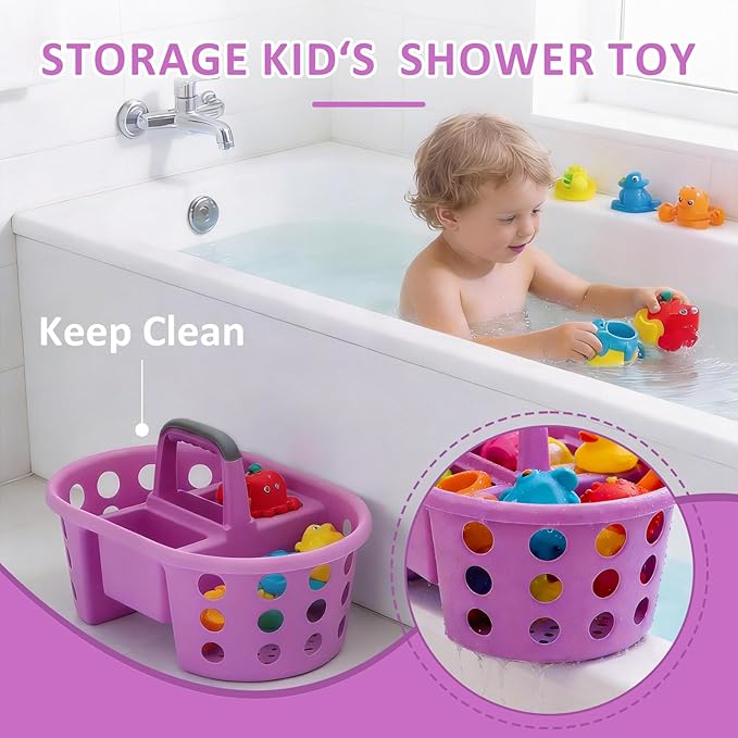 Large Shower Caddy Portable 2PC - Made in USA Plastic Jumbo Size Dorm Storage Candy Tote with Handle Shower Organizer for Bathroom, Pantry, Kitchen, College Dorm, Purple