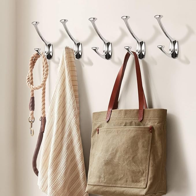 10 Pack Polished Nickel Hooks Decorative Heavy Duty Solid Large Coat Hooks for Towel Hanging Coats Robe Wall Mounted Towel Bags Door Back Bathroom Wall Hook.