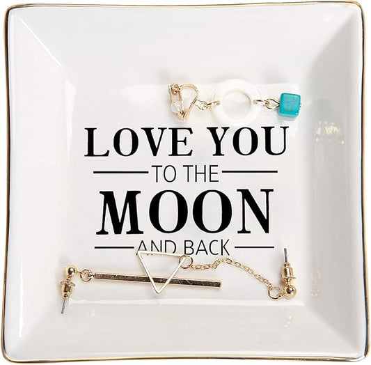 HOME SMILE Wife Gifts From Husband for Valentine Anniversary Ring Dish Jewelry Tray-I Love You to The Moon and Back