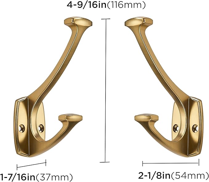 10 Pack Champagne Brozne Hooks Decorative Heavy Duty Solid Large Coat Hooks for Towel Hanging Coats Robe Wall Mounted Towel Bags Door Back Bathroom Wall Hook.