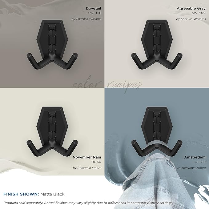 Amerock H37008MB | Benton Double Prong Decorative Wall Hook | Matte Black Hook for Coats, Hats, Backpacks, Bags | Hooks for Bathroom, Bedroom, Closet, Entryway, Laundry Room, Office