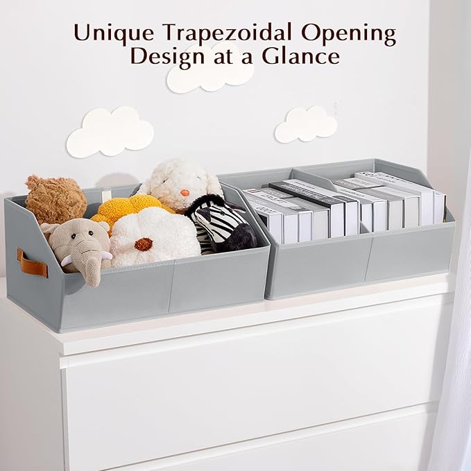 Closet Organizers and Storage Bins - 8 Pack Collapsible Divided Trapezoidal Cube Storage Bins Baskets For Organizing Clothes Blankets,Toys, Books, Towels(Light Grey)