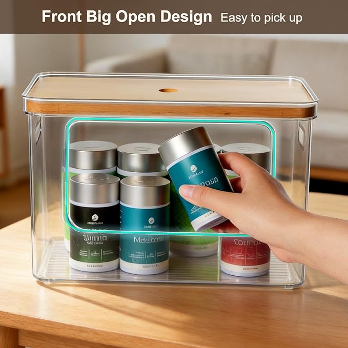 Hudgan Pantry Organizers and Storage, 2 Stackable Storage Bins for Onion, Potato, Garlic, Straight Side Clear Plastic Container for Home Edit, Kitchen Cabinet, Countertop, Bathroom and Laundry Room