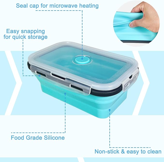 Guyuyii 4 Pack Collapsible Food Storage Containers with Lids | Airtight Meal Prep Bowls for Camping & RV | Microwave, Oven, & Dishwasher Safe (BPA-Free) | Space Saving Alternative to Freezer Tray