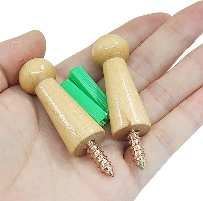 10Pcs Wooden Screw Hooks, Solid Wooden Wall Hooks Screw-On Coat Hooks, DIY Wood Coat Hooks for Hanging Jacket/Towel/Mug/Clothes Crafts(Style-1,Log Color)