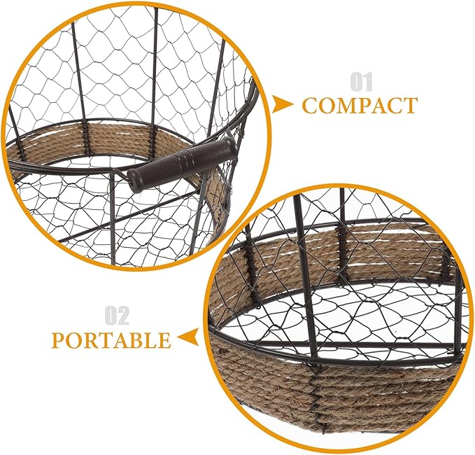 Cabilock Iron Wire Storage Basket Large round Wire Basket Metal Sundry Organizer for Kitchen Pantry Fruit and Vegetable Storage