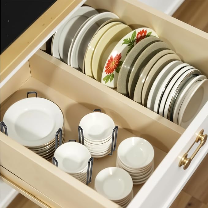 4PCS Dinnerware Bowl Plate Holder ,Bowl Holders Organizer Fit for 4.7 and 6.5 Inches Diameters Bowl, Metal Bowl Storage Dying Display Rack for Kitchen Drawer, Countertop, Cabinet, Shelf, Cupboard