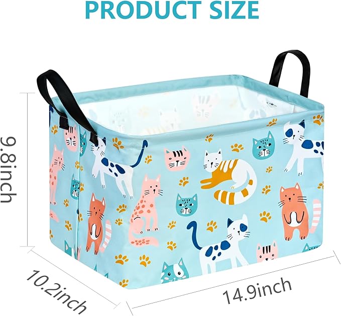 Rec Cats Print Box Hamper Storage Basket Collapsible Organizer Bin Gift Shelf Baskets for Home and Kitchen Storage