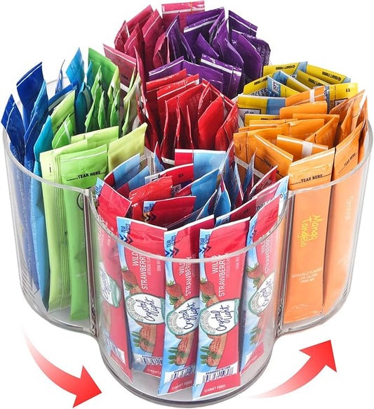 Drink Packet Organizer for Powdered Drink Mix,Powder Packet,Water Packet,Water Flavor Packet,Lazy Susan Organizer for Drink Mix Rotating Holder for Drink Mix Necessities (Flower)