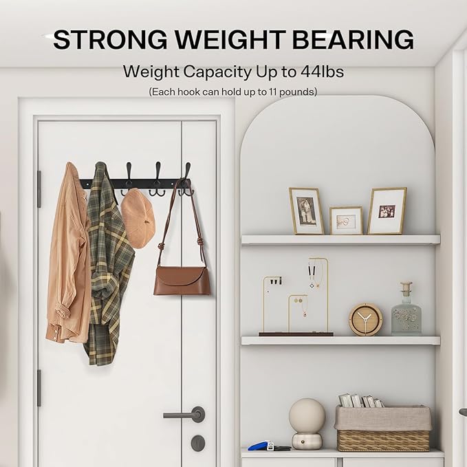 Black Wall Mounted Coat Rack – L-Shaped Towel Rack for Hats - 5 Tri Hooks, Heavy Duty, Stainless Steel, Metal Coat Hook Rail for Coat Hat Towel Purse Robes Mudroom Bathroom Entryway (Black, 2 Packs)