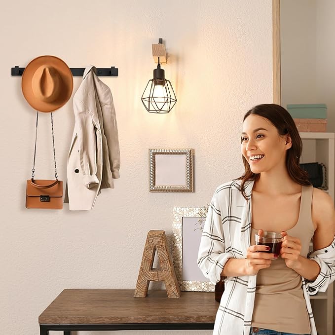 Coat Rack Wall Mount, Metal Coat Hanger with 5 Hooks, Heavy Duty, Black, 2 Pcs
