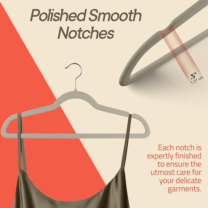 Ivory Velvet Hangers 60 Pack – 360° Swivel Hook, Non-Slip and Space Saving Hangers, Heavy-Duty 11 lbs Weight Capacity - Smooth Velvet Finish for Crease-Free Clothes and Effortless Closet Organization