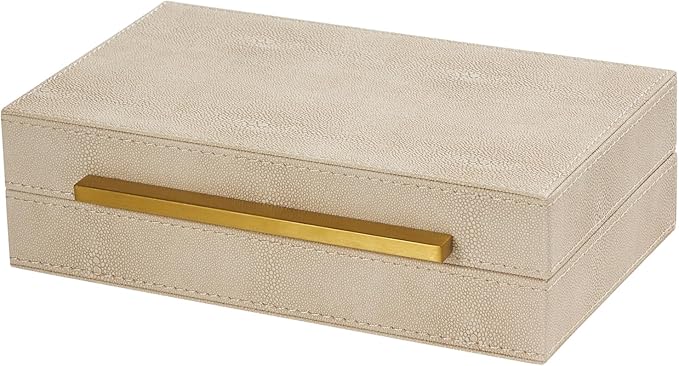 Sagala Ivory Shagreen Decorative Small Box With Gold Handle, Faux Leather Jewelry Storage Boxes For Memory Home Organizer(Ivory-Gold, 1pack)