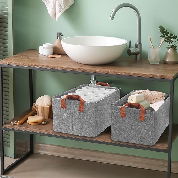 Storage Baskets for Closet with Metal Frame, Fabric Storage Bins for Shelves, Shelf Baskets and Bins with Handles for Clothes Toys Organization, 4-Pack