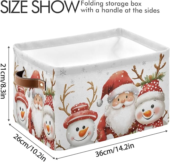 Christmas Snowman Storage Basket,Large Storage Bin Fabric Collapsible Organizer Bag with Handles 15x11x9.5 inch