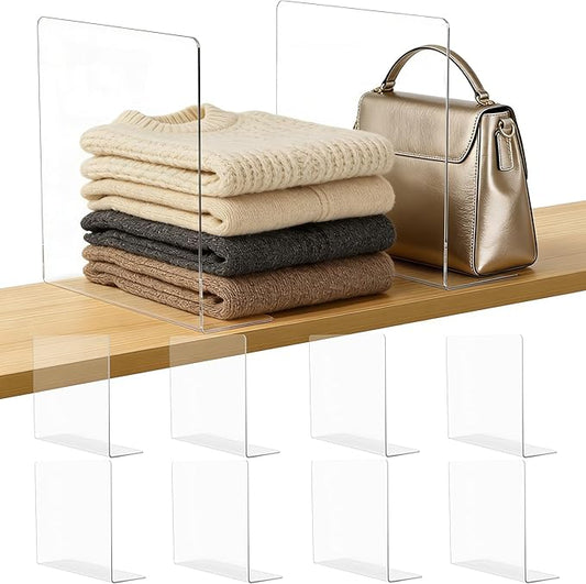 Shelf Dividers for Closet Organization: 12" Tall Acrylic Closet Dividers for Shelves - Clear Free Standing Shelf Separators for Clothing Sweater Purse