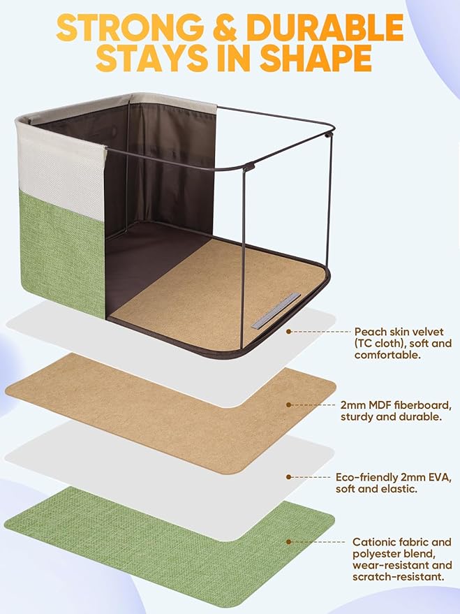 BALEINE 1 Pack Fabric Closet Storage Bins for Shelves, Linen Closet Organizers and Storage, Decorative Baskets for Organizing, Shelf, Clothes, Home, Office (Green, 14''x10''x8.5'')