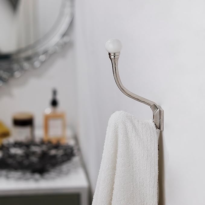 Indian Shelf 6 Pieces Exclusive Ceramic Heavy Duty Decorative Double Wall Hooks for Hanging Coats, Jackets, Leash, Hat, Towel, Backpack, Purse, Handbag for Entryway Décors :White