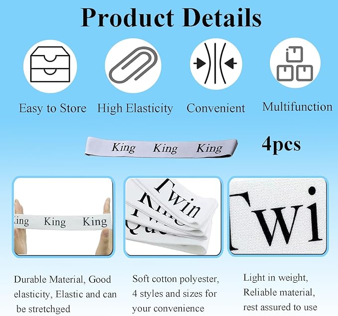 8Pcs Bed Sheet Organizer Bands, Closet Organization Sheets Organizers, Sheet Keepers Elastic Storage Sets for Organizing, Linen Labels Bedding Storage Bedroom (King 8Pcs)